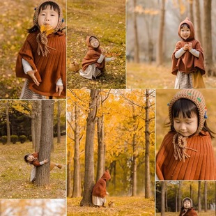 毛衣女银杏女童秋冬季宽松摄影服装慵懒风斗篷披肩外套气质高级感