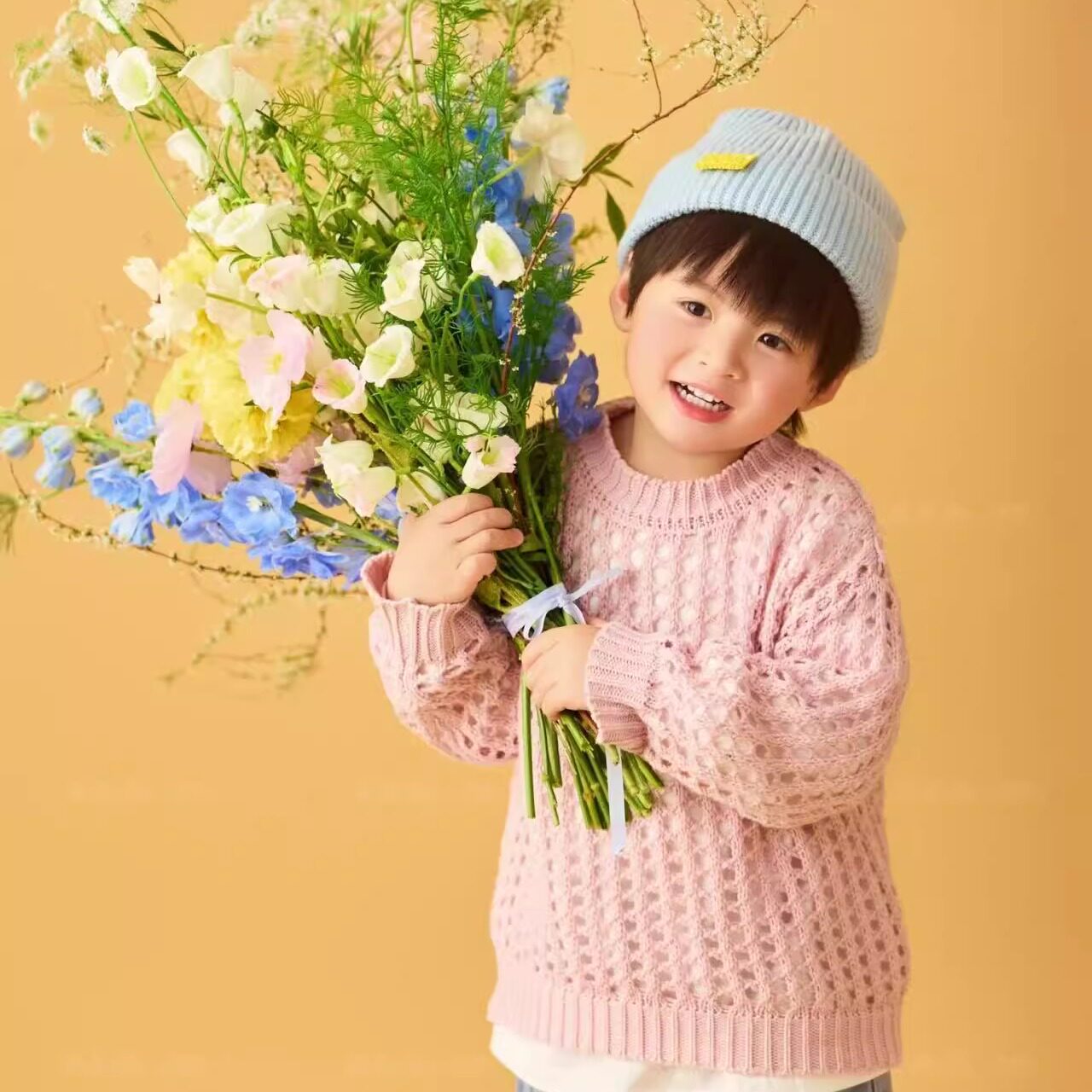 韩版儿童毛衣女百搭紫白粉摄影服装拍照针织衫镂空套头洞洞衫清新