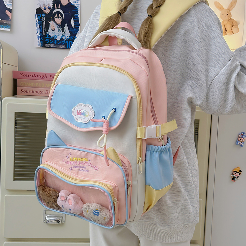 小学生撞色可爱双肩包包女