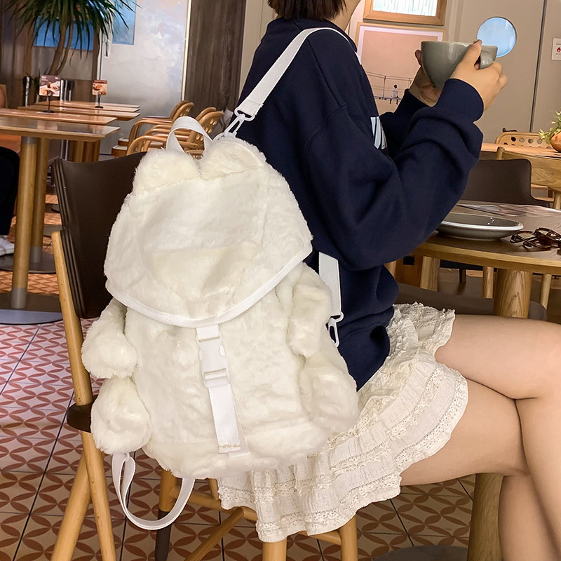 欧美甜美少女时尚毛绒双肩包包女学生大容量百搭毛毛上课通勤背包,箱包皮具/热销女包/男包,双肩背包,淘宝优惠券,粉丝福利购,淘宝优惠卷