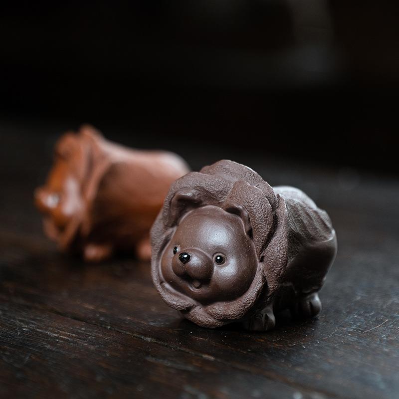 宜兴紫砂茶宠狗摆件茶具茶桌配件茶玩手工大红袍白菜狗生肖