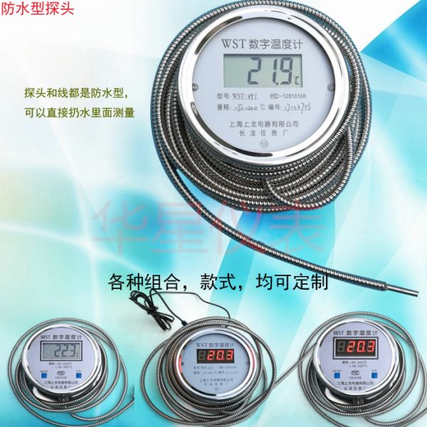数显双金属温度计WST DTM491数字高精度耐腐蚀防水探头远传工业表