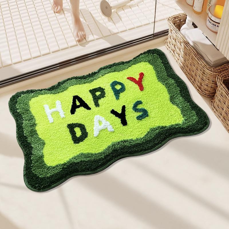 HAPPY字母绿色植绒地毯浴室加厚脚垫卫生间入门防滑耐脏吸水地垫