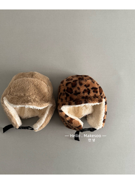 makesoo儿童帽子秋冬复古豹纹毛绒雷锋帽女宝宝保暖护耳飞行员帽