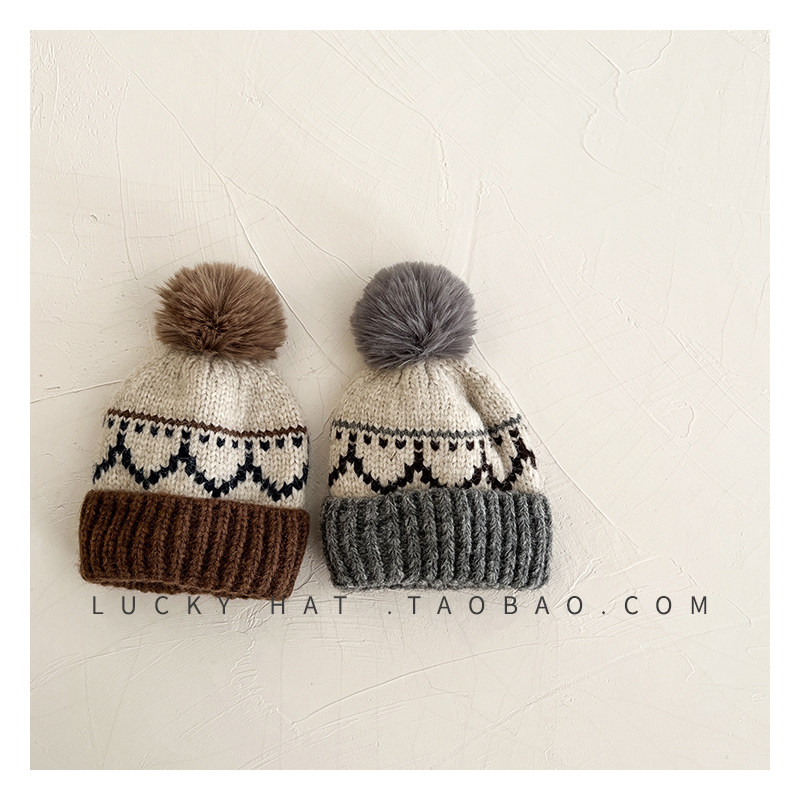 冬季氛围感~儿童帽子美拉德棕色针织毛线帽女童可爱毛球棉内衬帽,童装/婴儿装/亲子装,帽子,淘宝优惠券,粉丝福利购,淘宝优惠卷