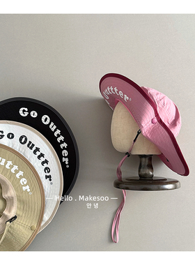 儿童帽子2026春户外轻薄速干渔夫帽韩国小众设计字母防晒遮阳盆帽