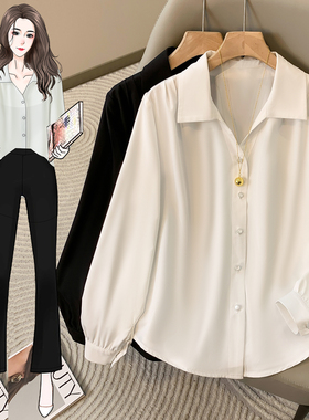 66608新款法式v领衬衫女春秋衬衣职业面试高级感抗皱正装上衣长袖