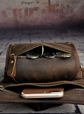 Crazy Horse Lelather men Multifunction Design Small Messenge