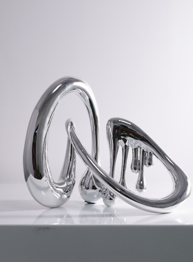 现代简约工作室直播间客厅v软装摆件电镀树脂水滴竖琴抽象工艺品