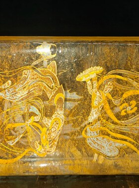 珍品古寺地宫收来老水晶砖一对雕D刻经文仿古工艺极具收藏结缘价