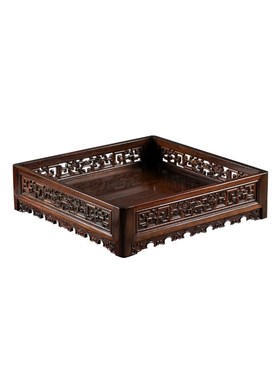 大红酸枝螭龙文盘红木文承盘中式古典都承盘书P房桌面收纳文人雅