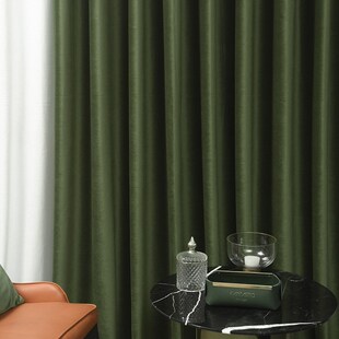 高级感橄榄绿墨绿色l轻奢复古丝绒窗帘2024年新款客厅卧室遮光绒