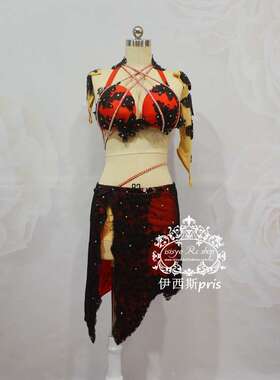 伊西斯pris2019新品肚皮舞成人儿童女服装黑红鼓舞演出服套装LY