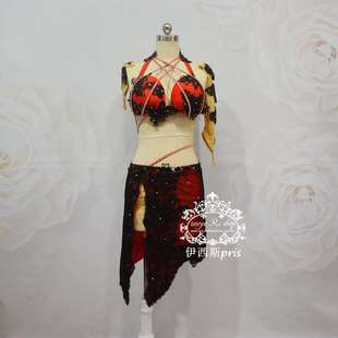 伊西斯pris2019新品肚皮舞成人儿童女服装黑红鼓舞演出服套装LY