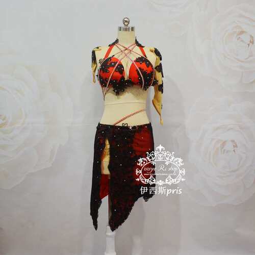 伊西斯pris2019新品肚皮舞成人儿童女服装黑红鼓舞演出服套装LY