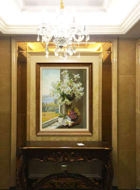 高档手绘百合花油画 欧式客厅背景画 玄关装饰画 壁炉挂画N198