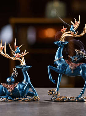 中式福鹿相伴树脂家福摆件客厅家居玄关装饰品高档工艺品结婚新