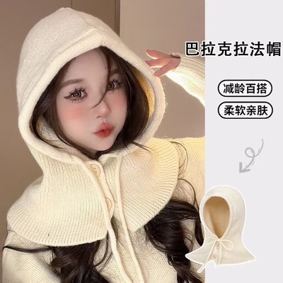 羽绒服帽子可拆卸单买巴拉克拉法帽女秋冬针织帽套头披肩毛线帽