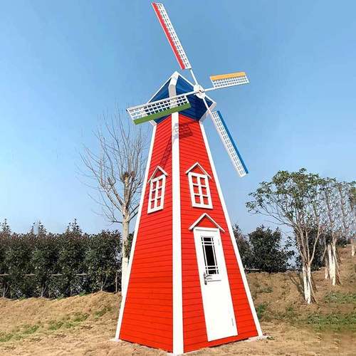 无穷大制作型红色腐76206四面木风车模室外售楼处写字楼防门前装