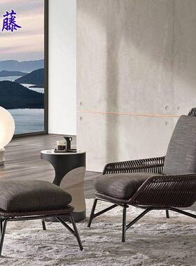 外藤编沙发 庭94525院简藤约休闲店藤椅家具 酒别墅花园阳台艺户