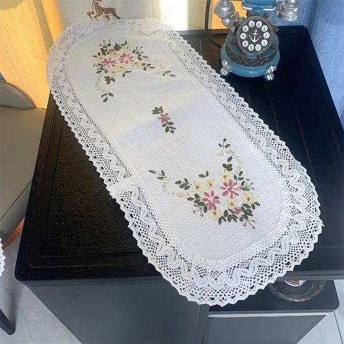 特价外贸原单欧式田园麻布手工丝带绣花餐垫桌旗防尘布盖布盖巾