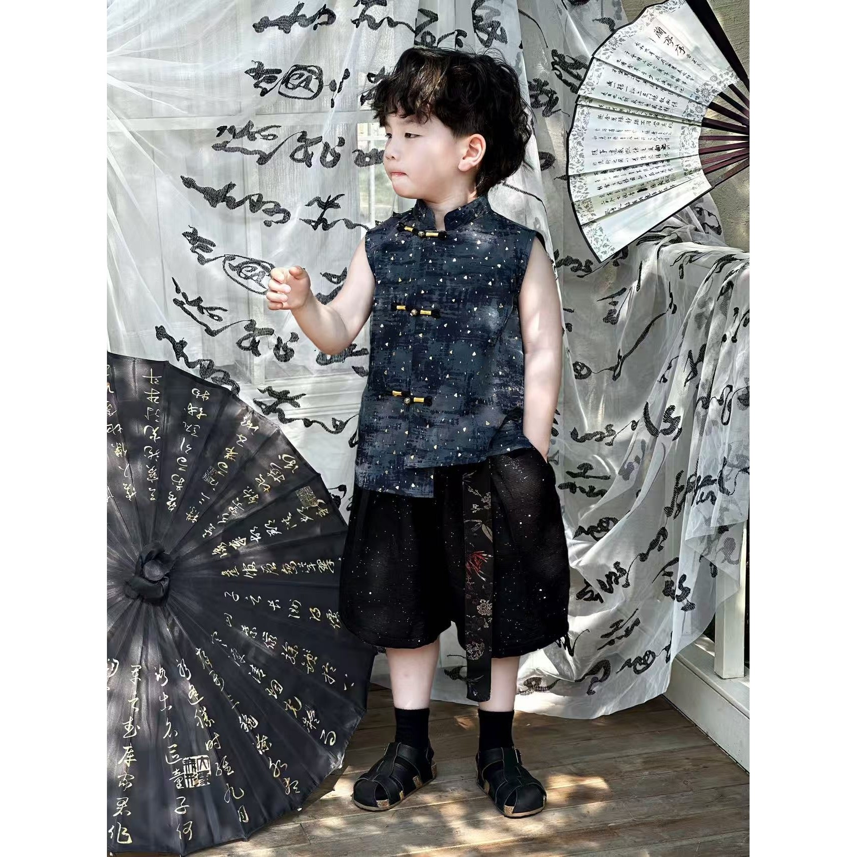 儿童马甲套装短裤2025夏季设计新中式男童汉服帅气国风一件代发潮,女装/女士精品,汉服套装,淘宝优惠券,粉丝福利购,淘宝优惠卷