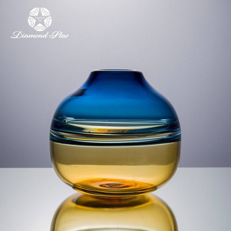 人工吹制玻璃花瓶 干花水培欧式现代透明彩色简约现代拼色花瓶玻,餐饮具,清酒杯,淘宝优惠券,粉丝福利购,淘宝优惠卷