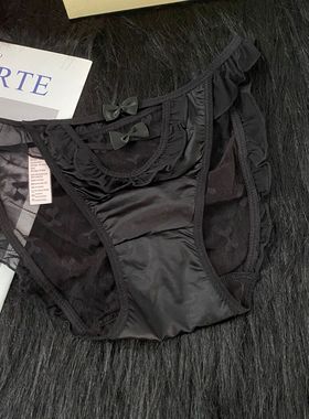 E-F141盐系少女款低腰微甜木耳边提花网纱三角裤双蝴蝶结镂空内裤