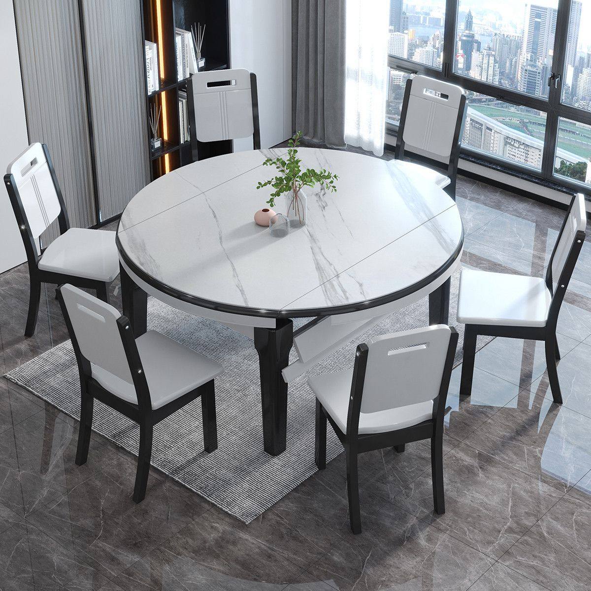 意式轻奢岩板餐桌现代简约方变圆可伸缩饭桌家用小户型餐桌椅组合,住宅家具,岩板餐桌,淘宝优惠券,粉丝福利购,淘宝优惠卷