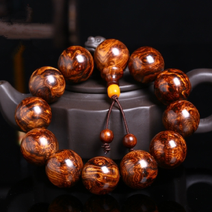 正宗海南黄花梨手串2.0老料油梨海黄108颗手链男女款 鬼脸对眼佛珠