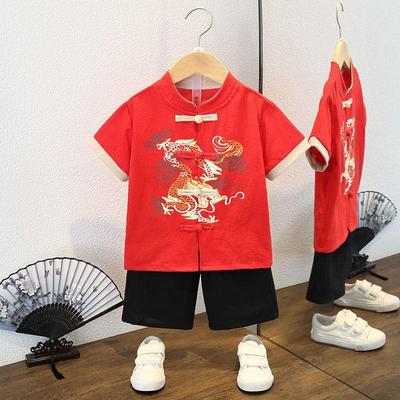 男童汉服古装夏季儿童唐装中国风中大童短袖套装宝宝复古周岁礼服