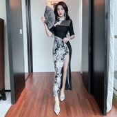 2025春夏季 连衣裙高端礼服 女开叉性感长款 新款 复古改良旗袍中式