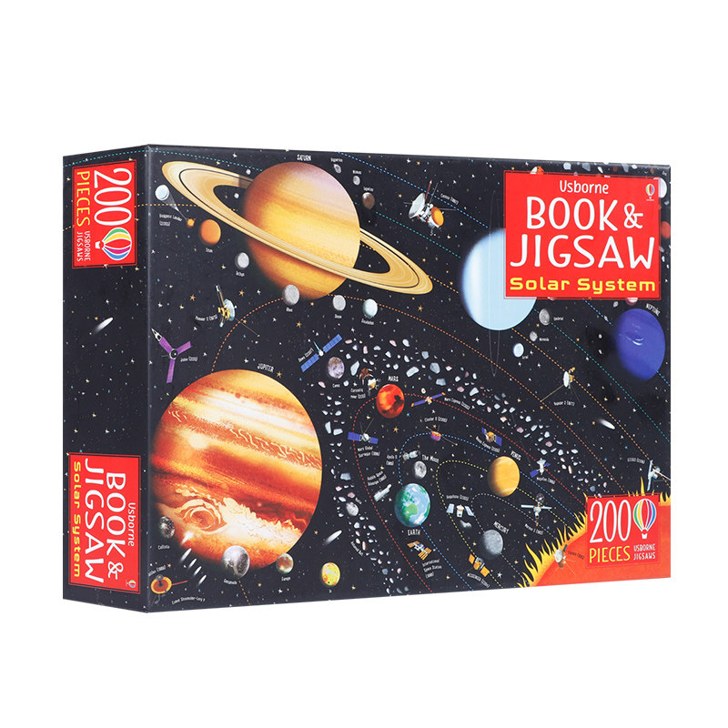 进口英文原版 探索太阳系 Usborne Book Jigsaw The Solar System 宇宙星球太阳系200块拼图 附拼图书 儿童早教益智拼图玩具 现货