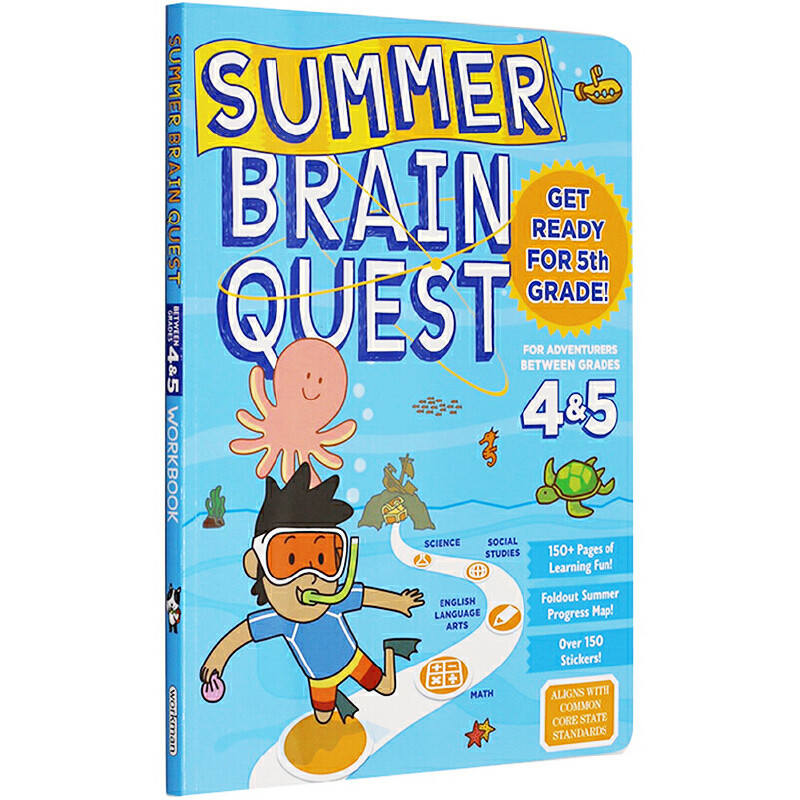 英文原版 大脑任务 假期练习册 四年级至五年级 Summer Brain Quest Between Grades 4-5 美国学前全科练习
