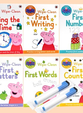 现货  进口英文原版  小猪佩奇可重复擦写练习册6本  Peppa Pig Practise with Peppa Wipe-Clean 粉红猪 拼写单词擦擦书