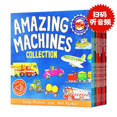 进口英文原版 Amazing Machines 神奇机器10册盒装 配扫码音频 英语启蒙全彩图画书 消防车 飞机 火箭 幼儿交通工具科普绘本 现货