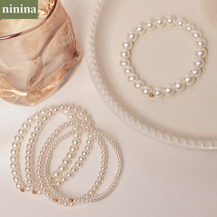 NININA正圆施家珍珠手链手串金手饰品女秋冬时尚轻奢小众气质细珠