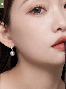 NININA施家真多麻灰色珍珠镶锆耳钉轻奢小众设计耳环耳饰2024新款