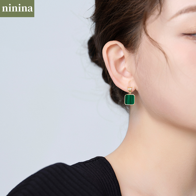 NININA孔雀石耳钉时尚气质送女友