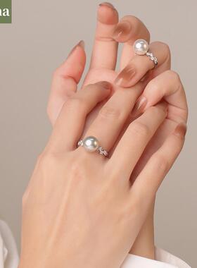 NININA珍珠锆石戒指女生富家千金气质食指戒高级感可调节指环s925