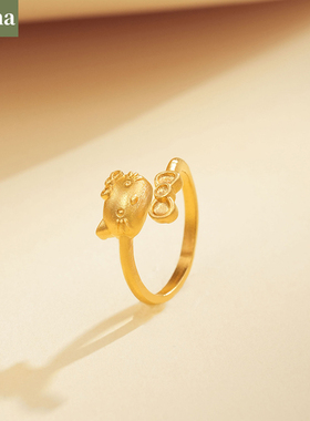 NININA蝴蝶结戒指沙金凯蒂猫hellokitty指环开口可调节女精致百搭