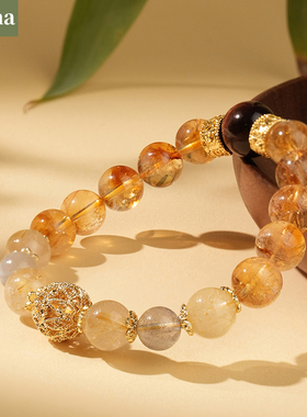 NININA天然黄塔晶金发晶手串【浮光灵韵】黄水晶招财转运手链