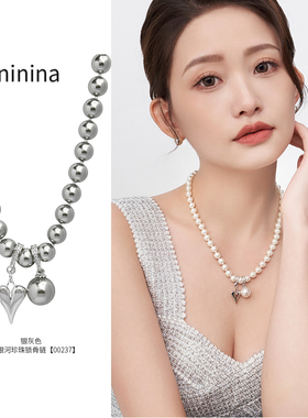 NININA珍珠项链施家锁骨链毛衣链轻奢小众配饰秋冬2023新款高级感