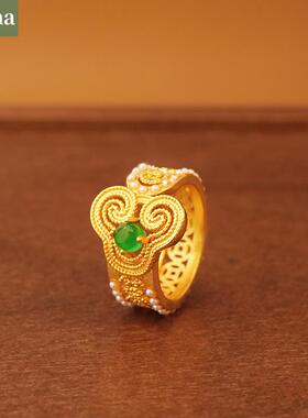 NININA沙金镂空如意戒指