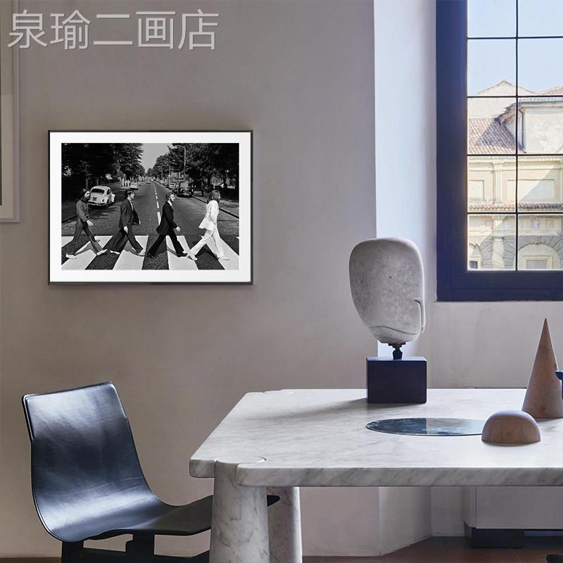 网红甲古壳虫乐队经典照片装饰画头披士复马路过黑白挂画图片