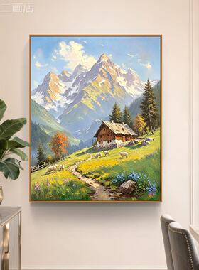日照金山纯户手绘油画景客厅肌理装饰风山画背有靠玄关入挂画高级