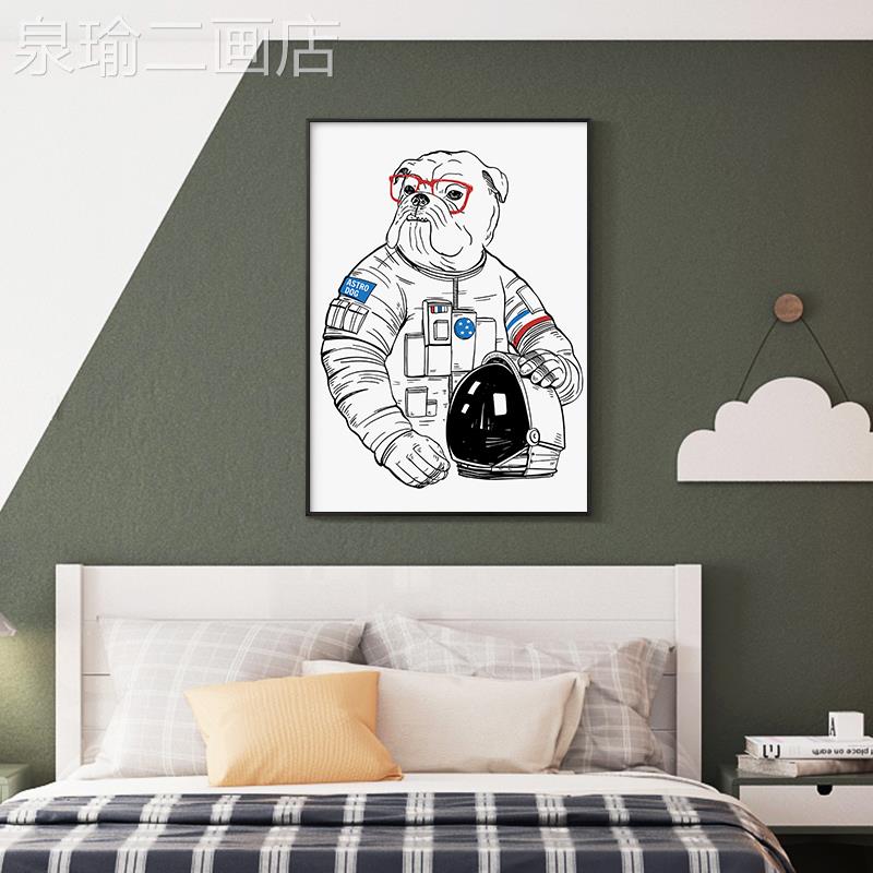 网红现代头简约卧室装饰画床白宇黑挂员太空画男孩航女孩房间墙面