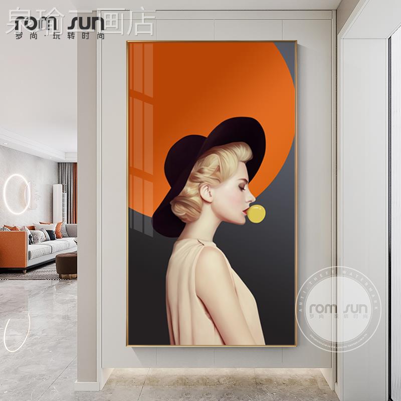 网红现厅代简欧约玄关过道装画高档轻奢室餐厅壁画北卧风人物客挂