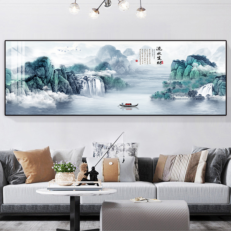 网红新中客厅大画气饰画画沙壁发背装景式墙挂画山水风景中国风整