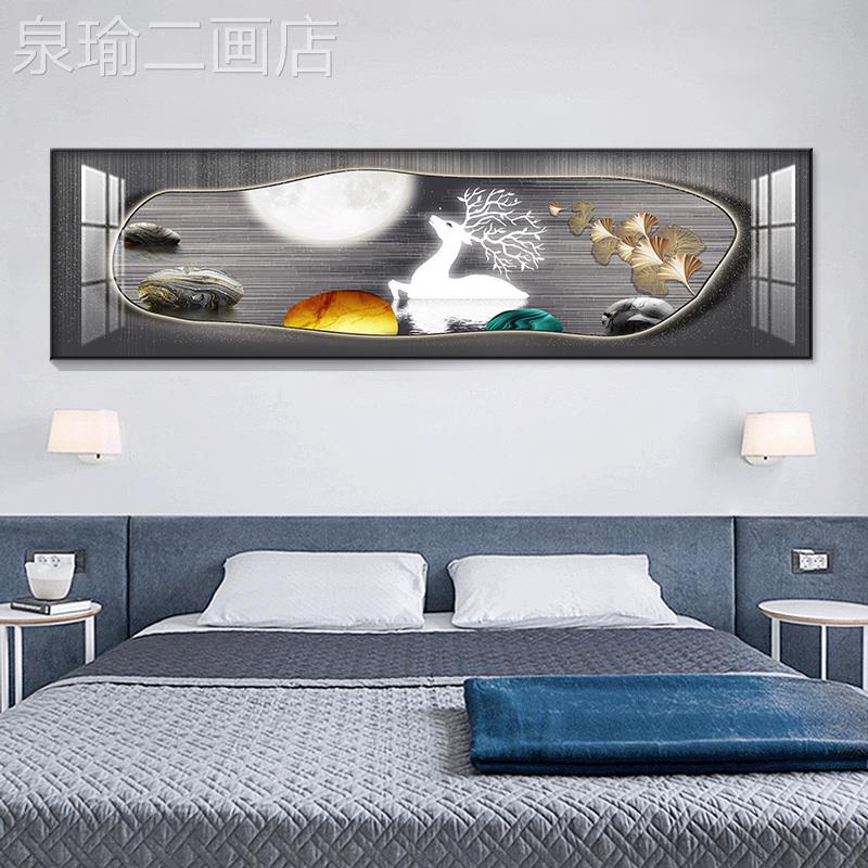 网红卧室床头装饰画现店代简中式福双至酒鹿宾馆新壁画客厅背约景图片